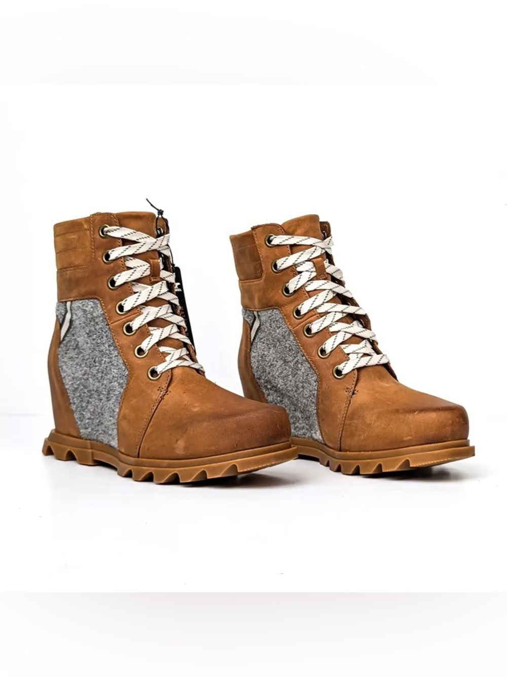 Sorel Joan of Arctic Wedge III Lexie Waterproof Leather Boots Gray Wool Size 9.5